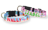 Tropical Christmas Pink Personalized Dog Collar