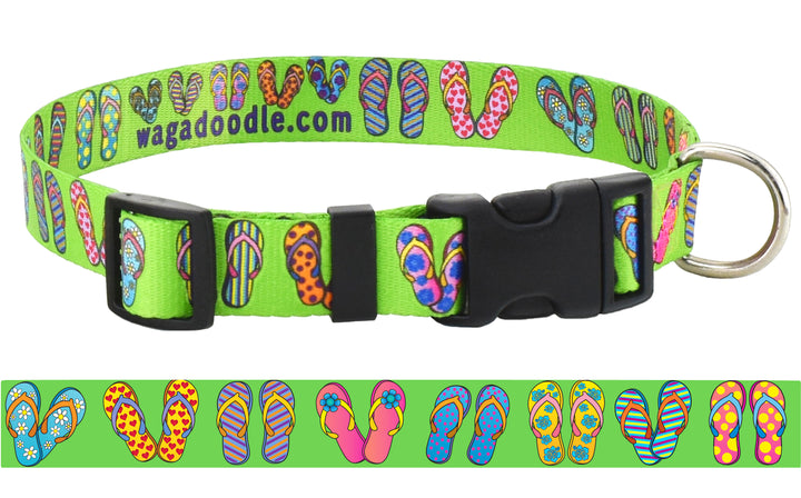 Beach Flip Flops Lime Dog Collar Art