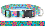 Passion Flower Turquoise Dog Collar