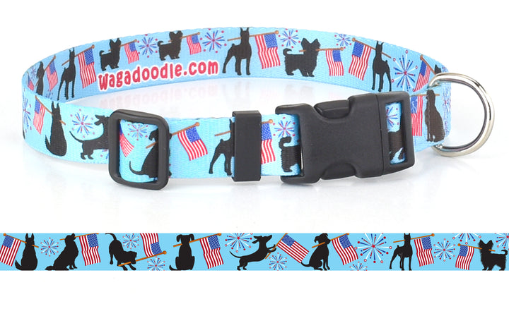 Patriotic Parade Blue Personalized Dog  Collar