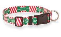 Candy Cane & Bones Personalized Christmas Dog Collar