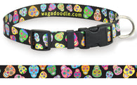 Day of the Dead Sugar Skulls Black Personalized Dog Collar