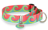 Waves Seafoam & Coral Personalized Martingale Dog Collar