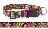 Frangipani Black Personalized Dog Collar