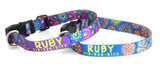 Om with Sacred Lily Blue/Green Personalized Dog Collar