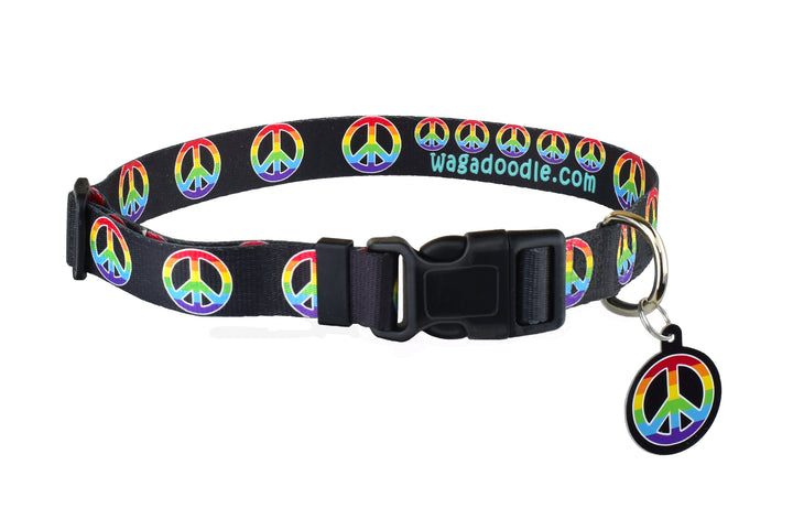 Rainbow Peace Signs Dog Collar