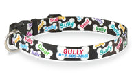 Black Signature Bones Personalized Dog Collar
