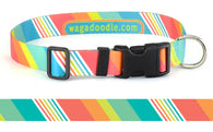 Seafoam & Coral Stripes Personalized Dog Collar