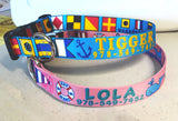 Nautical Sailing Flag Pink Personalized Dog Collar