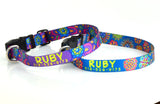 Groovy Flowers on Teal Personalized Dog Collar