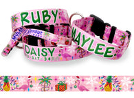 Tropical Christmas Pink Dog Collar
